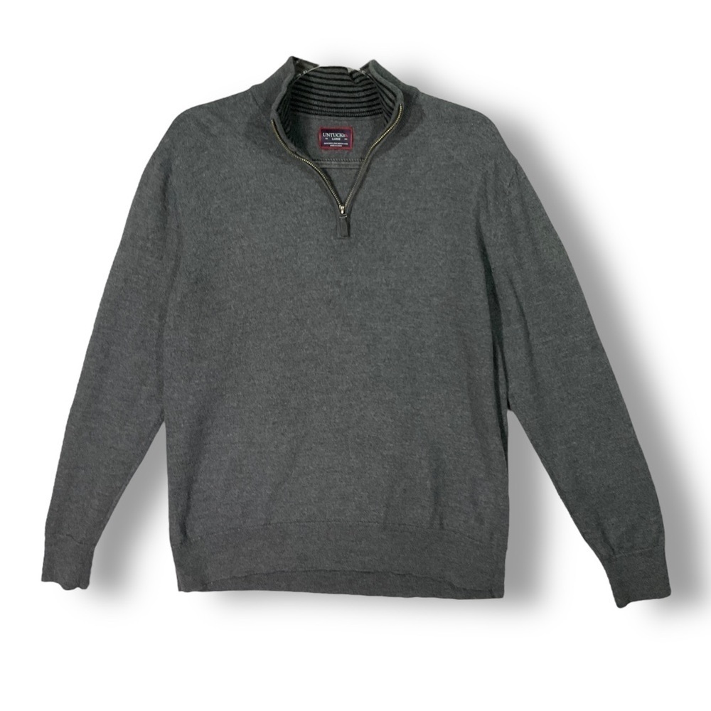 Untuckit Belguardo Merino Wool 1/4 Zip Sweater Sz L Gray Business Casual